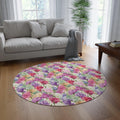 Vibrant Pink Purple Blue Boho Chic Botanical Leaf 60x60 Round Rug Nature-Inspired Charm to Any Room Housewarming Gift Newlywed New House Rug interior Designer - MRSBYVALLE