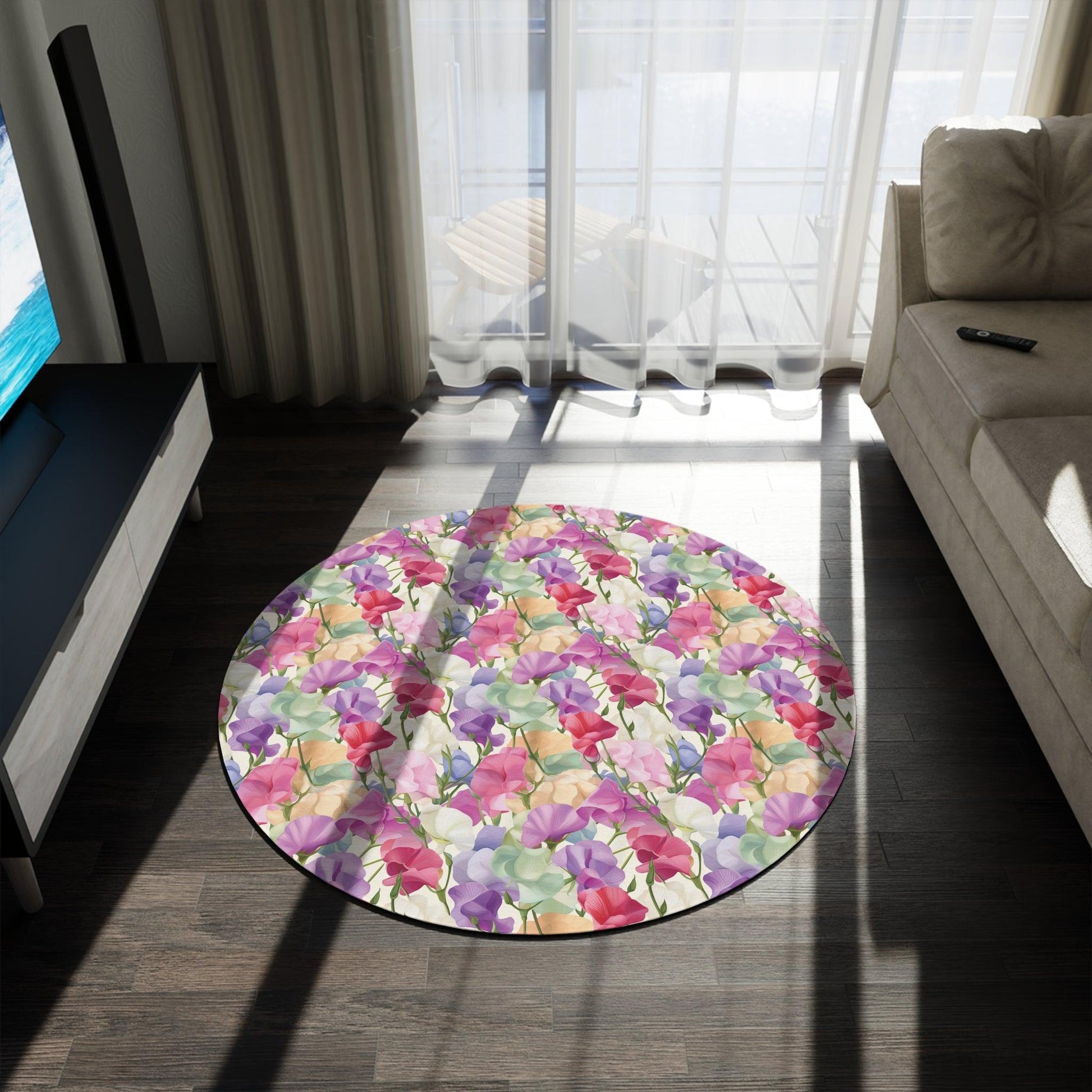 Vibrant Pink Purple Blue Boho Chic Botanical Leaf 60x60 Round Rug Nature-Inspired Charm to Any Room Housewarming Gift Newlywed New House Rug interior Designer - MRSBYVALLE