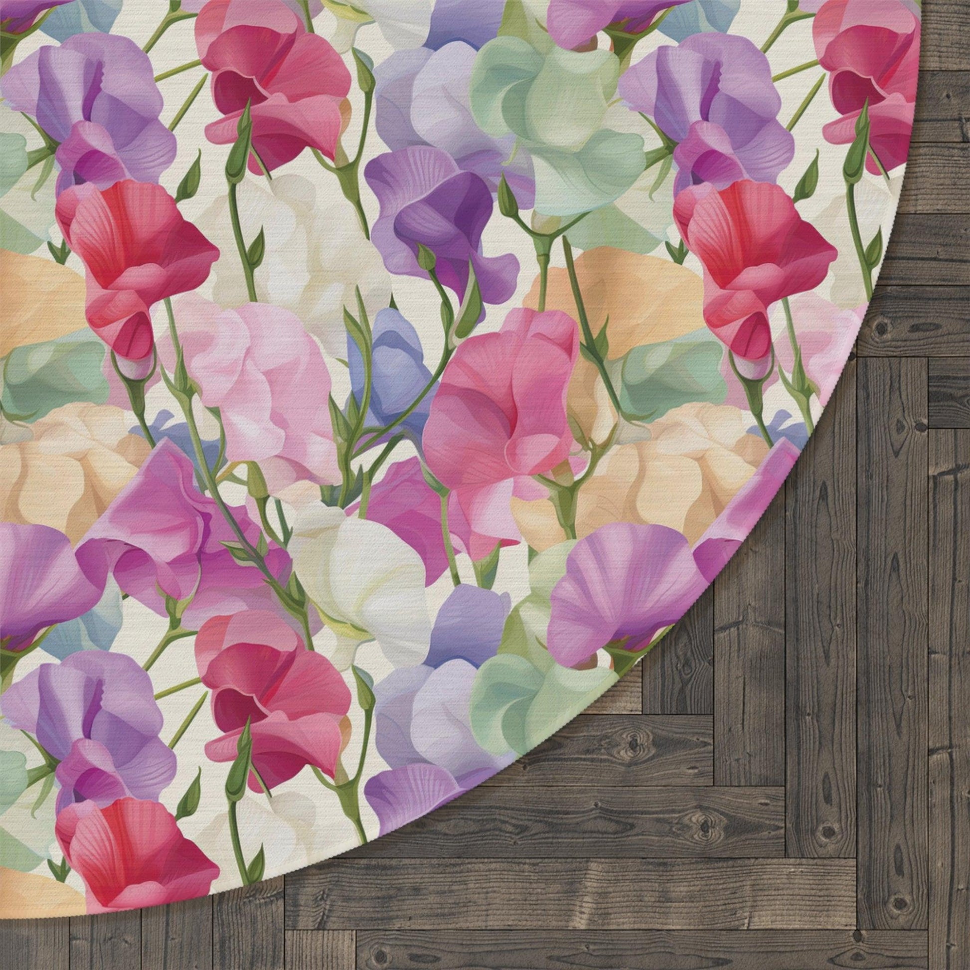 Vibrant Pink Purple Blue Boho Chic Botanical Leaf 60x60 Round Rug Nature-Inspired Charm to Any Room Housewarming Gift Newlywed New House Rug interior Designer - MRSBYVALLE