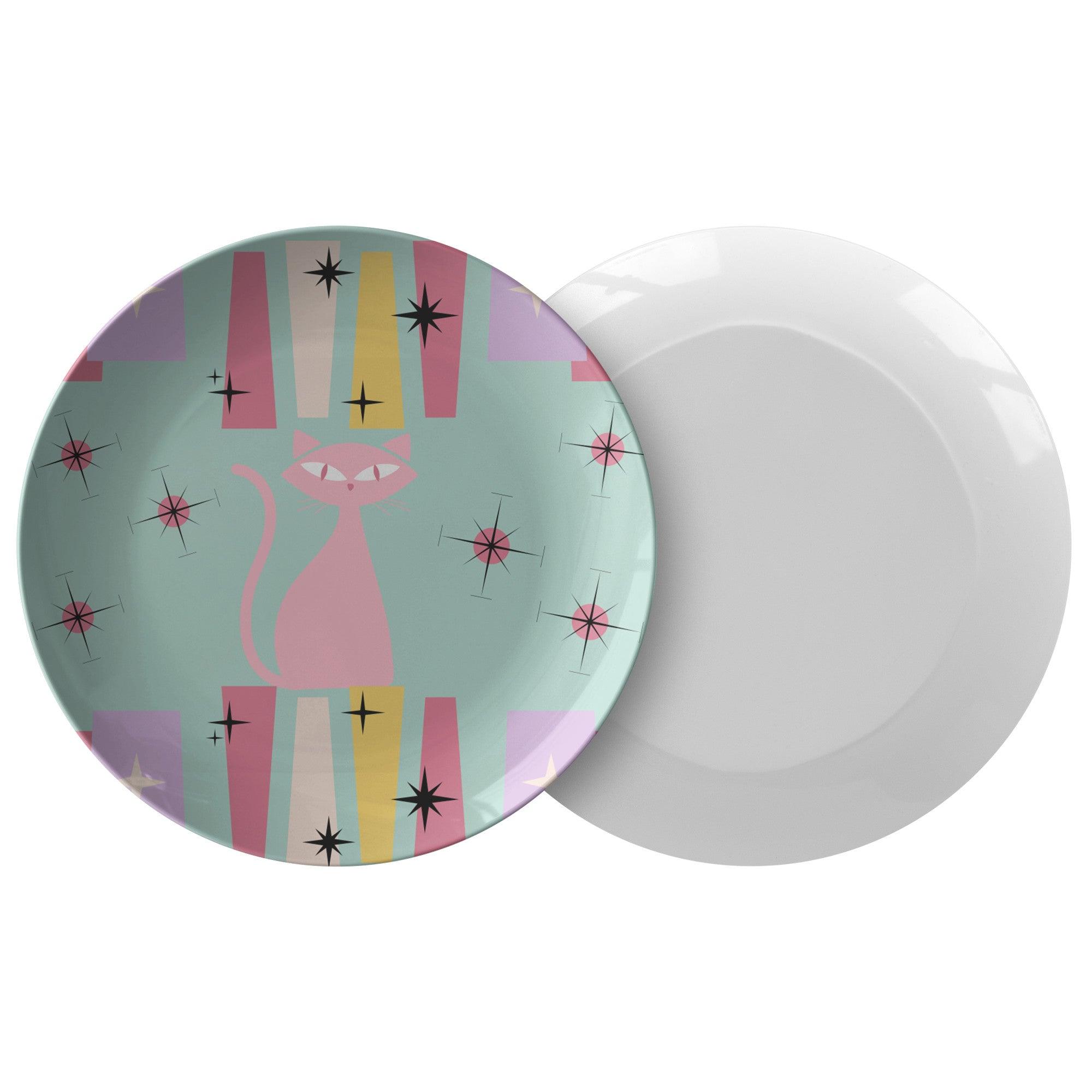 Vintage Atomic Cat Plate: Mid-Century Modern Design Ceramic Dish with Retro Feline Illustration - Perfect for Collectors and Home Decor Enthusiasts Seeking Unique Kitchenware - MRSBYVALLE