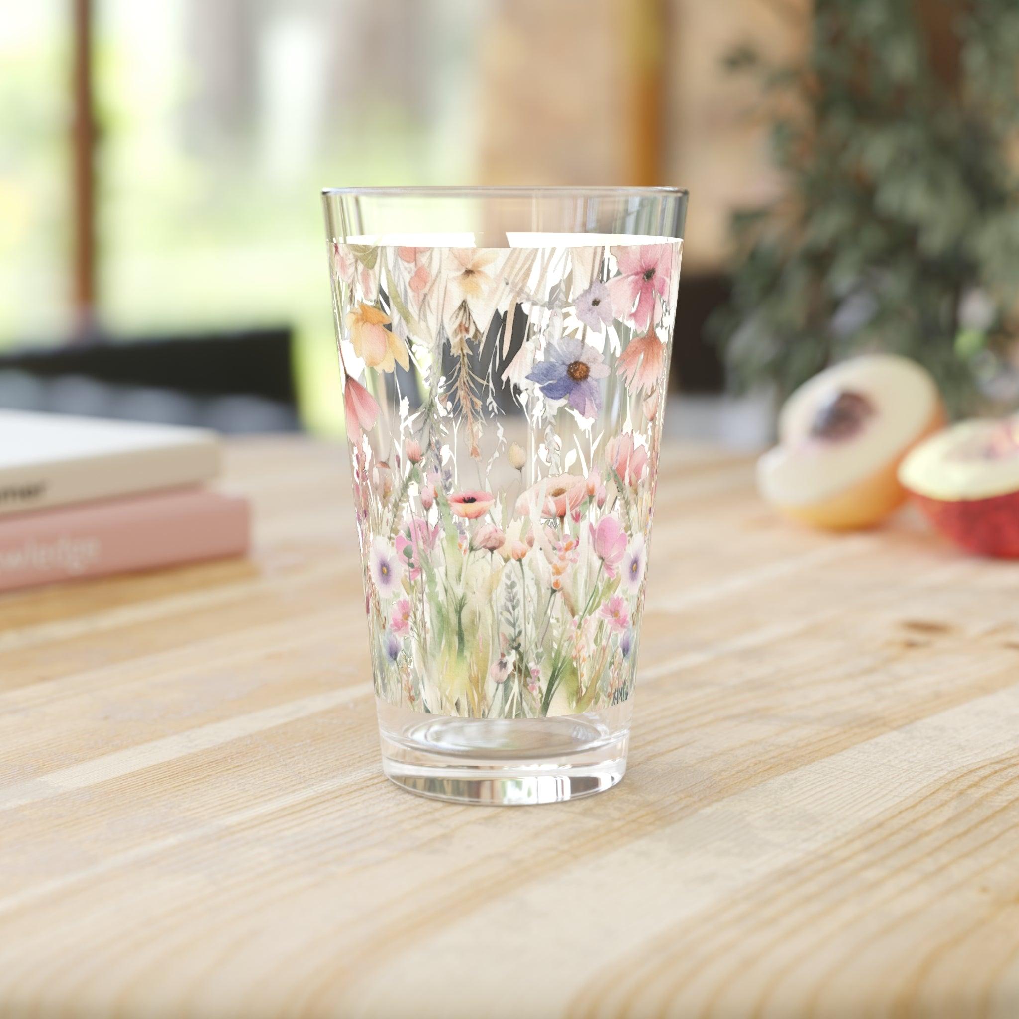 Watercolor Pastel Floral 16oz Pint Glass Gifts, Party Drinkware, Cocktail, Wedding Perfect for Parties Glassware - MRSBYVALLE