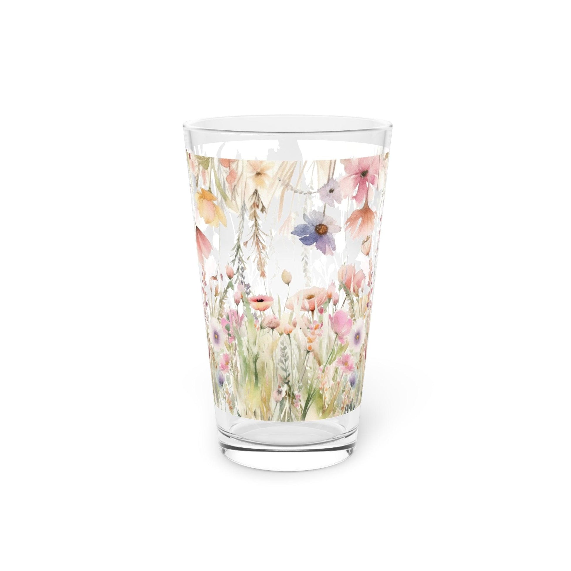 Watercolor Pastel Floral 16oz Pint Glass Gifts, Party Drinkware, Cocktail, Wedding Perfect for Parties Glassware - MRSBYVALLE