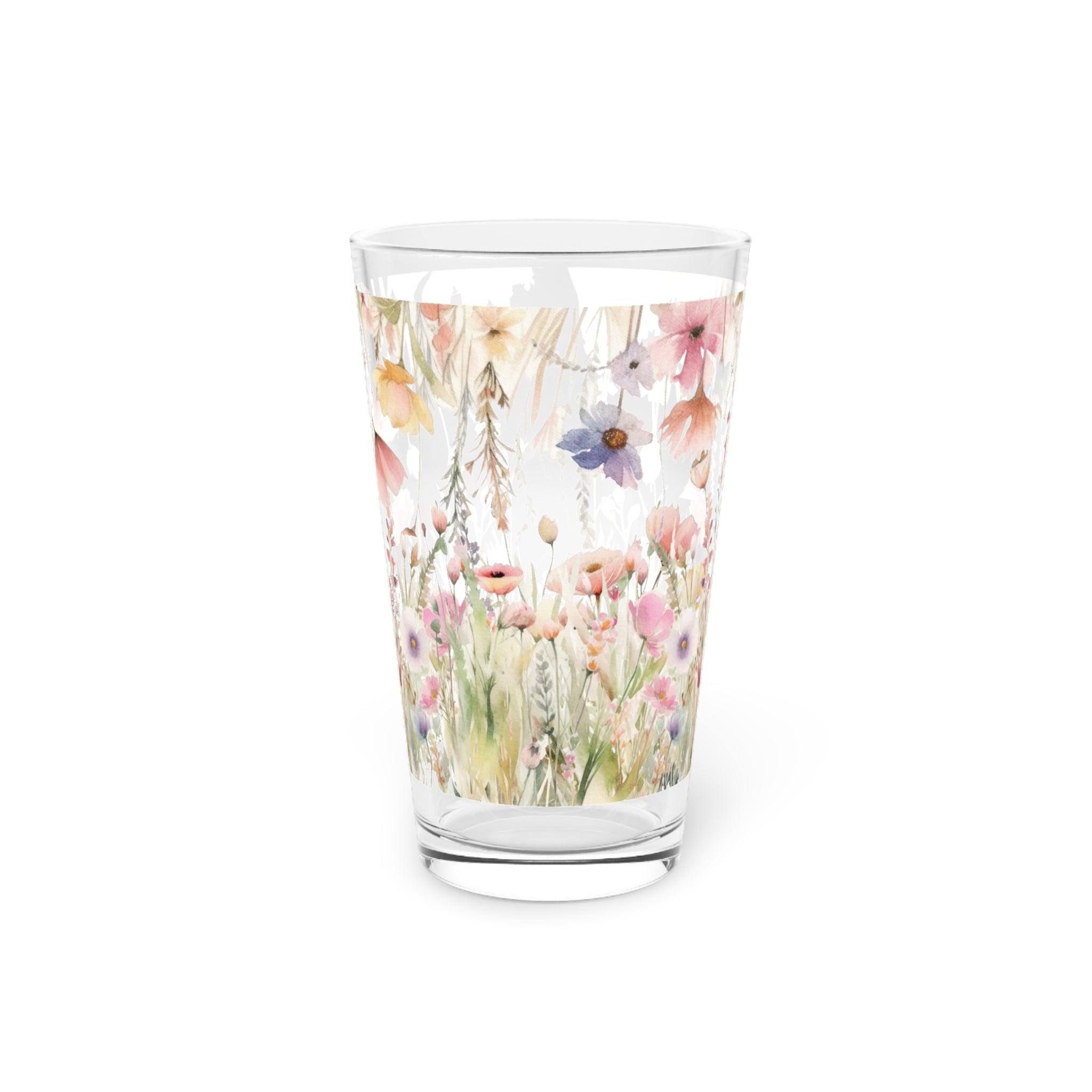 Watercolor Pastel Floral 16oz Pint Glass Gifts, Party Drinkware, Cocktail, Wedding Perfect for Parties Glassware - MRSBYVALLE