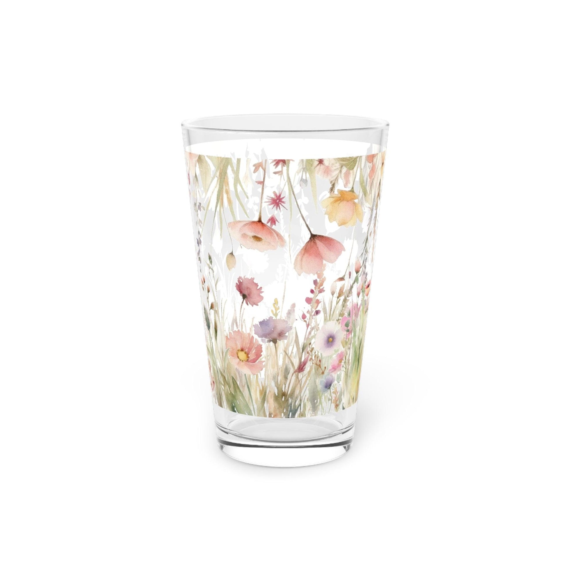 Watercolor Pastel Floral 16oz Pint Glass Gifts, Party Drinkware, Cocktail, Wedding Perfect for Parties Glassware - MRSBYVALLE