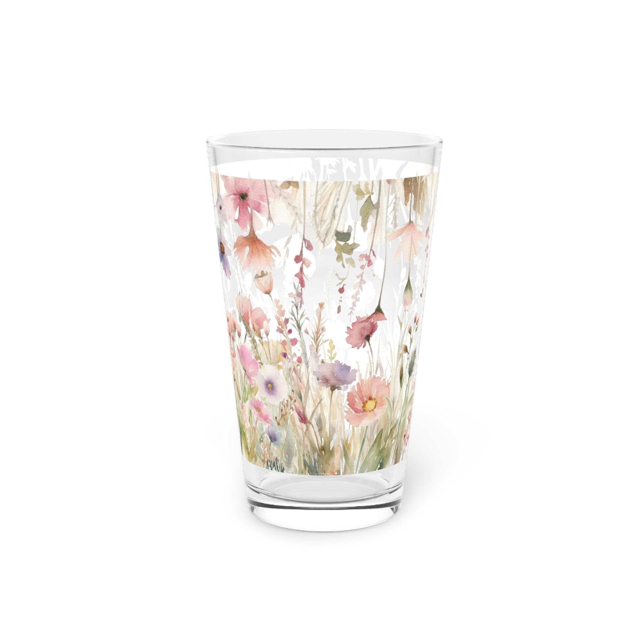 Watercolor Pastel Floral 16oz Pint Glass Gifts, Party Drinkware, Cocktail, Wedding Perfect for Parties Glassware - MRSBYVALLE