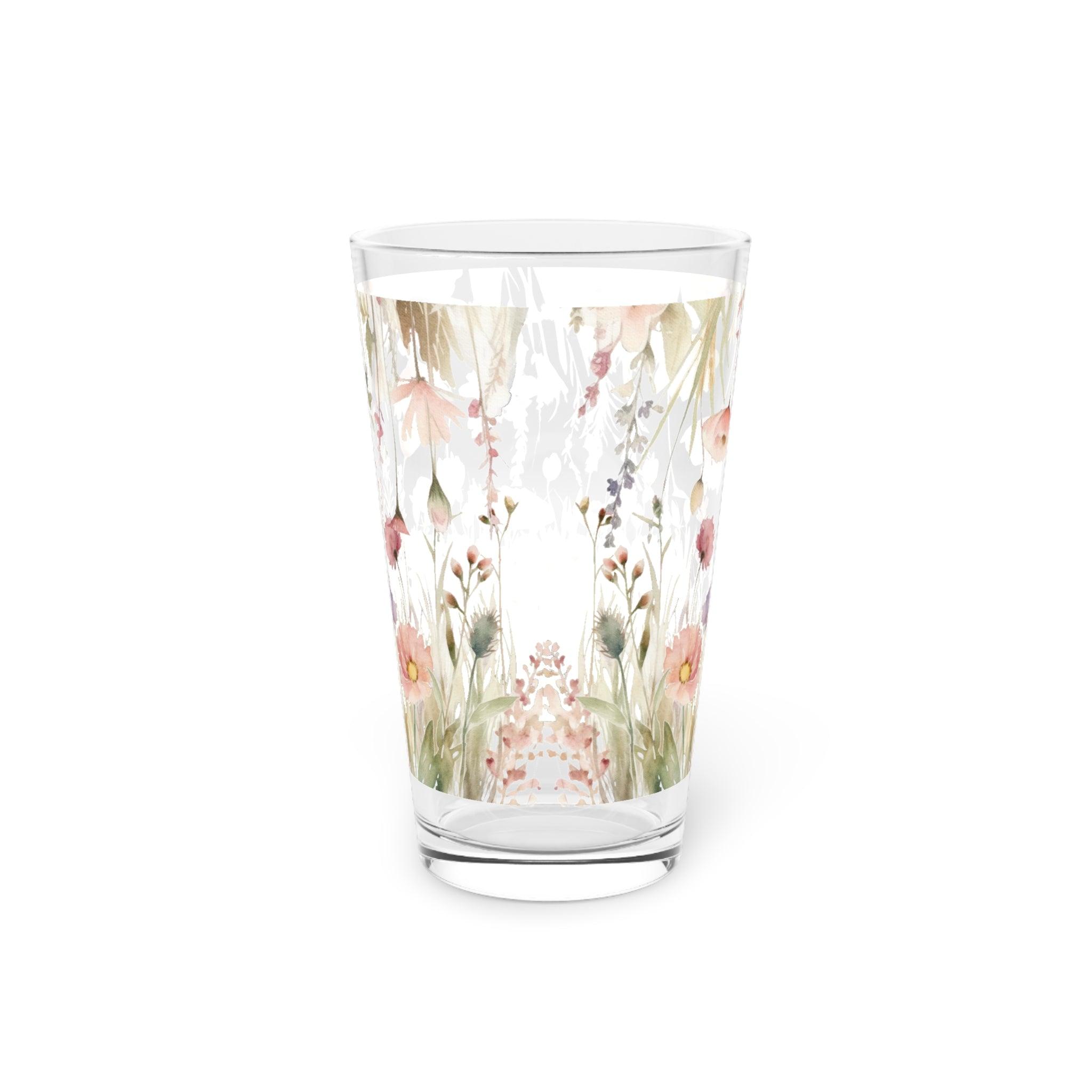 Watercolor Pastel Floral 16oz Pint Glass Gifts, Party Drinkware, Cocktail, Wedding Perfect for Parties Glassware - MRSBYVALLE