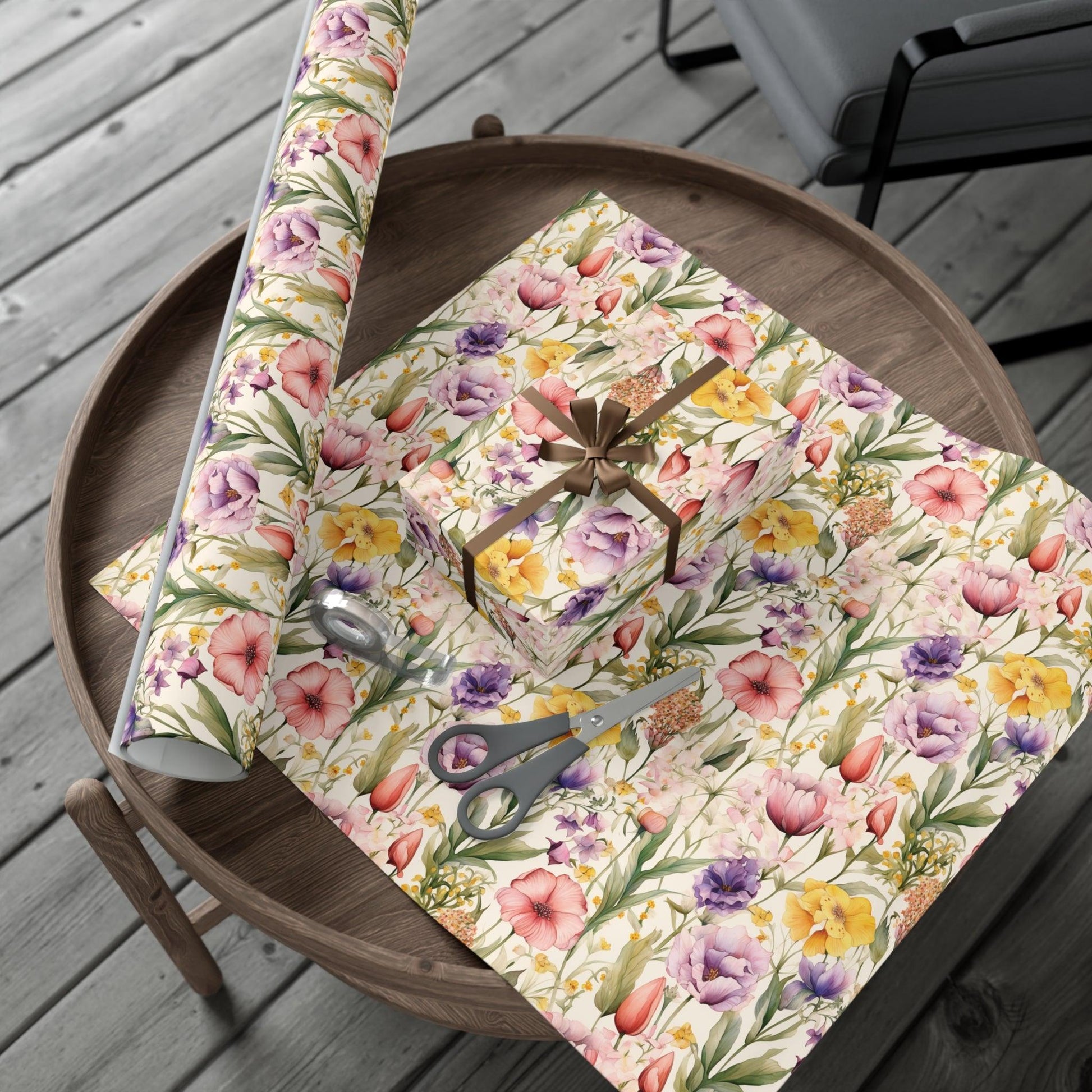 Watercolor Wildflowers Soft Pink, Peach, Purple, and Green Yellow Wrapping Paper Perfect for Elegant Gifts & Spring Celebrations Bridal Showers - MRSBYVALLE