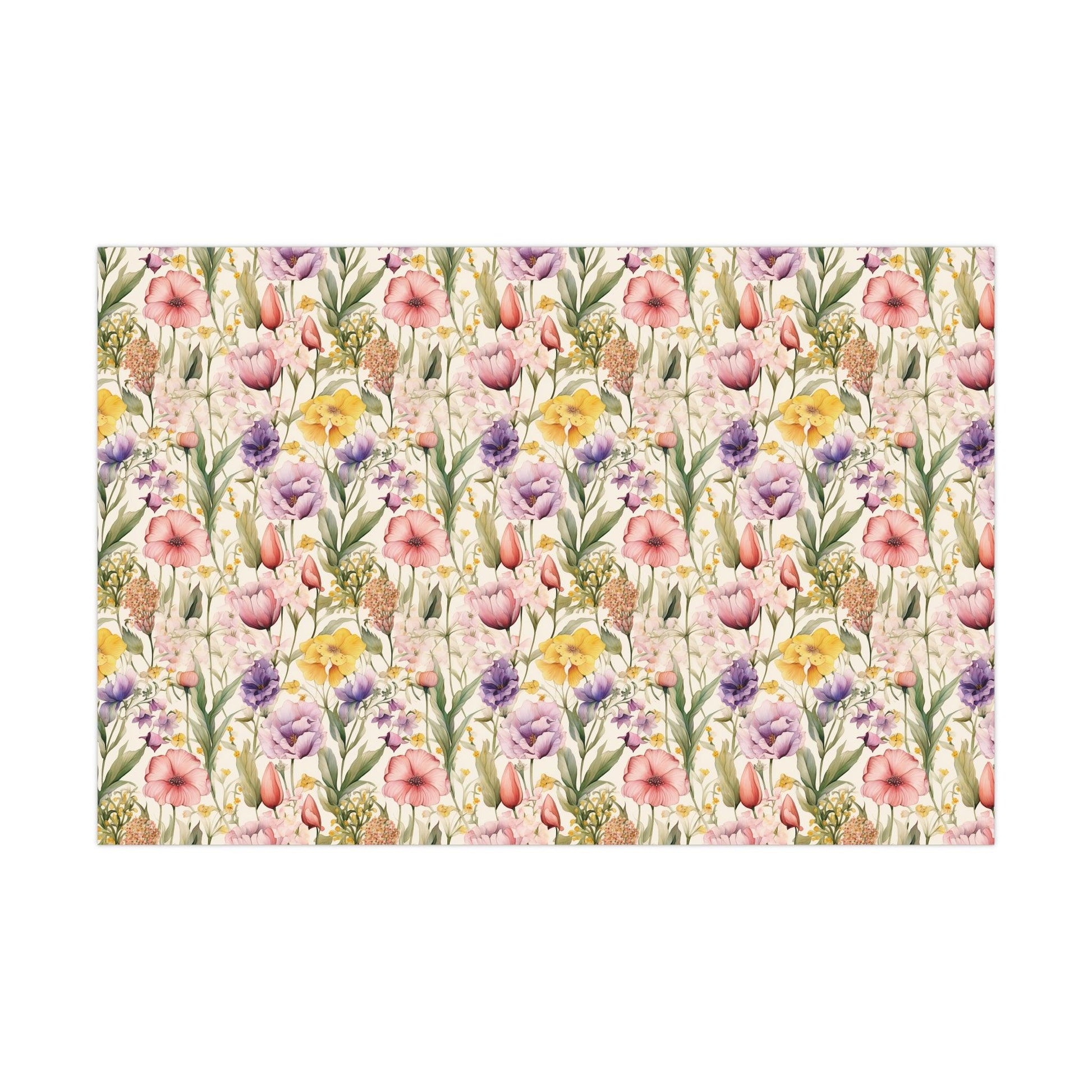 Watercolor Wildflowers Soft Pink, Peach, Purple, and Green Yellow Wrapping Paper Perfect for Elegant Gifts & Spring Celebrations Bridal Showers - MRSBYVALLE