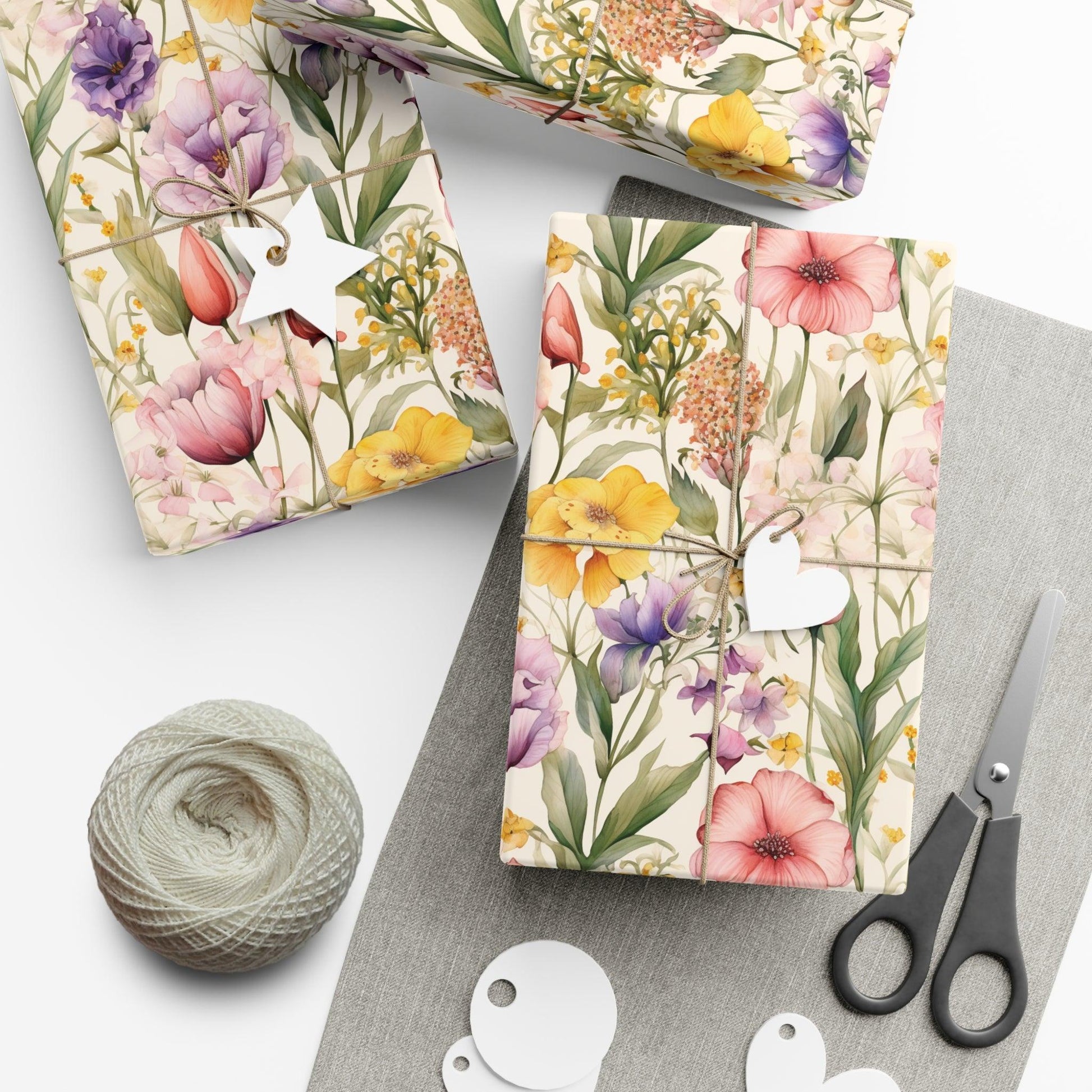 Watercolor Wildflowers Soft Pink, Peach, Purple, and Green Yellow Wrapping Paper Perfect for Elegant Gifts & Spring Celebrations Bridal Showers - MRSBYVALLE