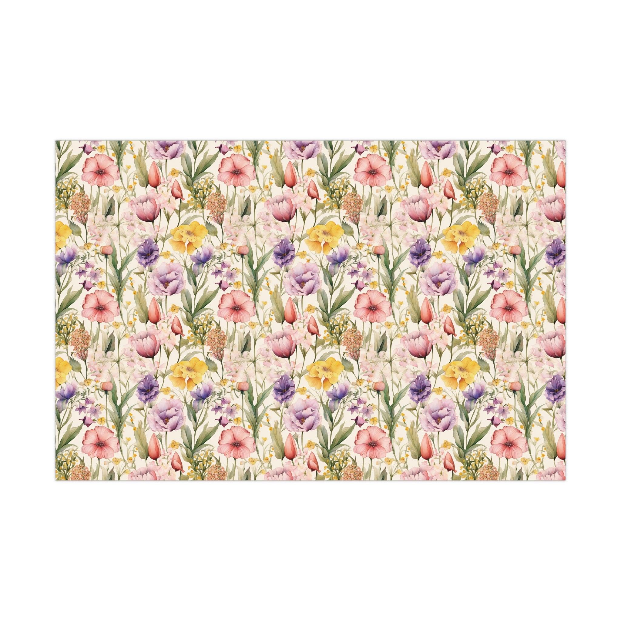 Watercolor Wildflowers Soft Pink, Peach, Purple, and Green Yellow Wrapping Paper Perfect for Elegant Gifts & Spring Celebrations Bridal Showers - MRSBYVALLE