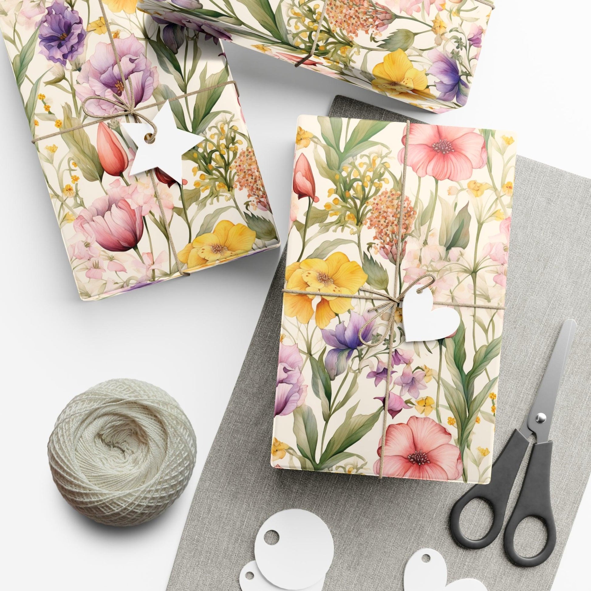 Watercolor Wildflowers Soft Pink, Peach, Purple, and Green Yellow Wrapping Paper Perfect for Elegant Gifts & Spring Celebrations Bridal Showers - MRSBYVALLE