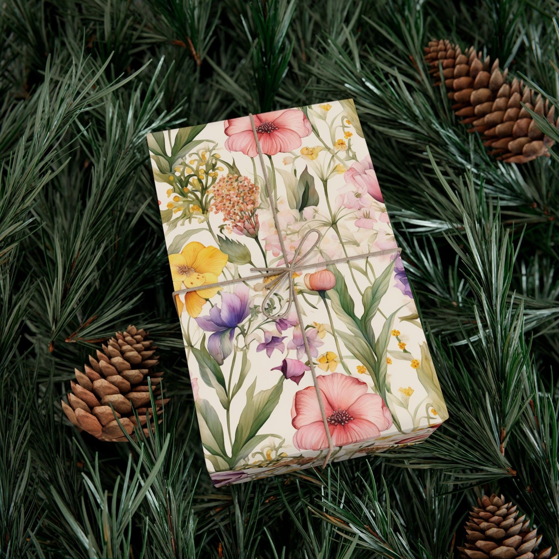 Watercolor Wildflowers Soft Pink, Peach, Purple, and Green Yellow Wrapping Paper Perfect for Elegant Gifts & Spring Celebrations Bridal Showers - MRSBYVALLE