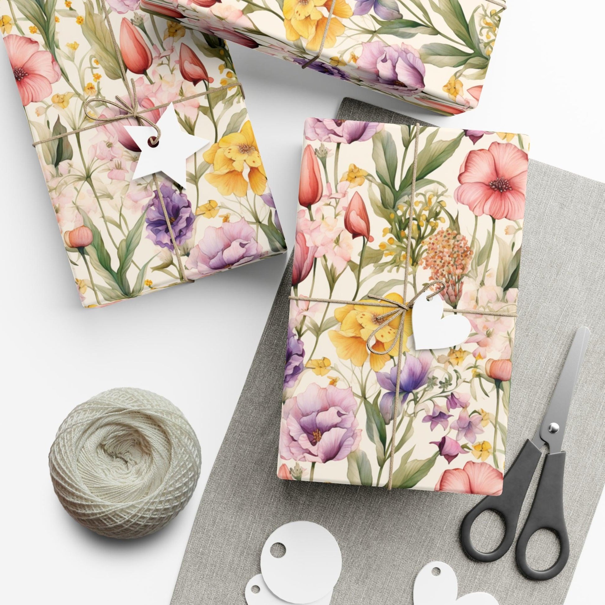 Watercolor Wildflowers Soft Pink, Peach, Purple, and Green Yellow Wrapping Paper Perfect for Elegant Gifts & Spring Celebrations Bridal Showers - MRSBYVALLE