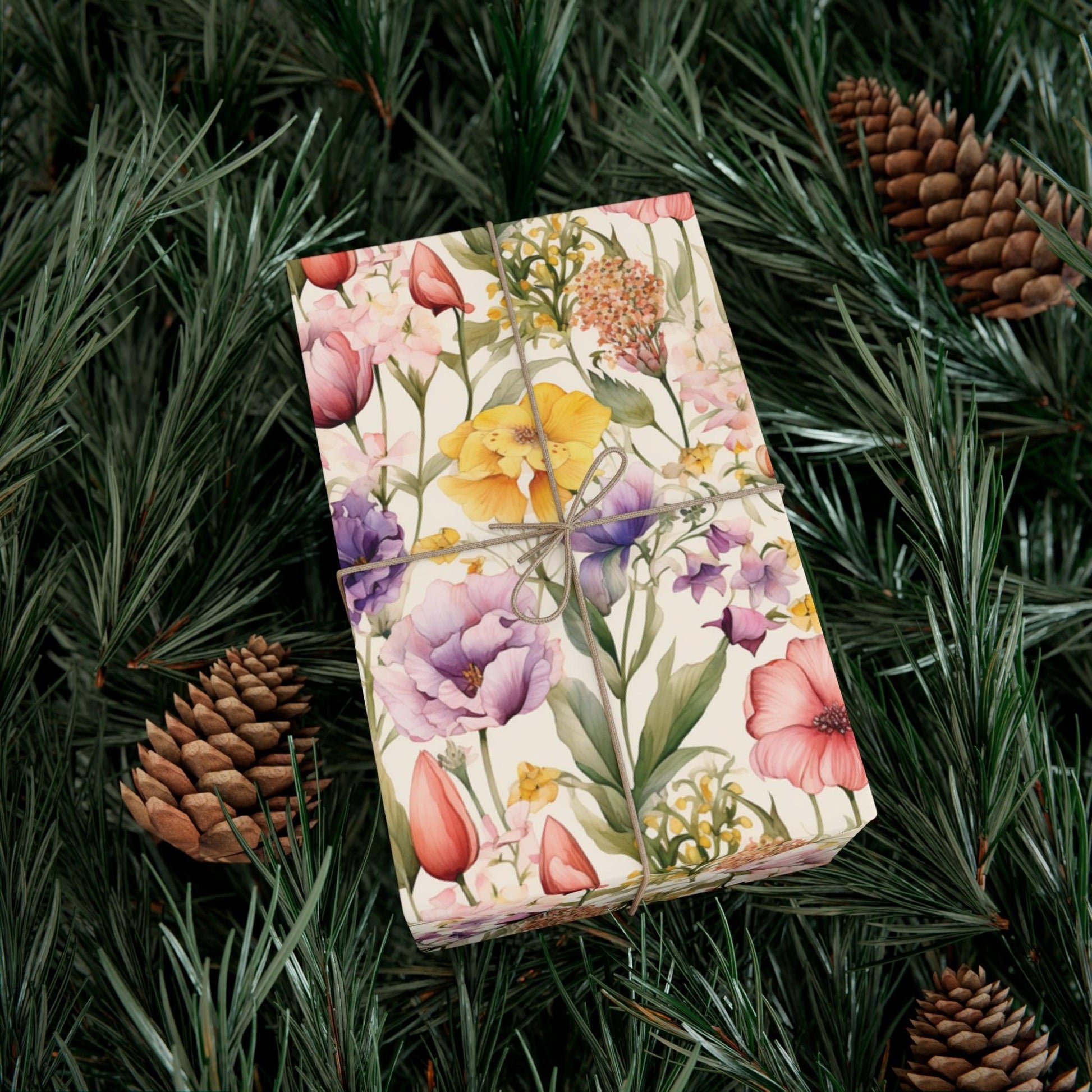 Watercolor Wildflowers Soft Pink, Peach, Purple, and Green Yellow Wrapping Paper Perfect for Elegant Gifts & Spring Celebrations Bridal Showers - MRSBYVALLE