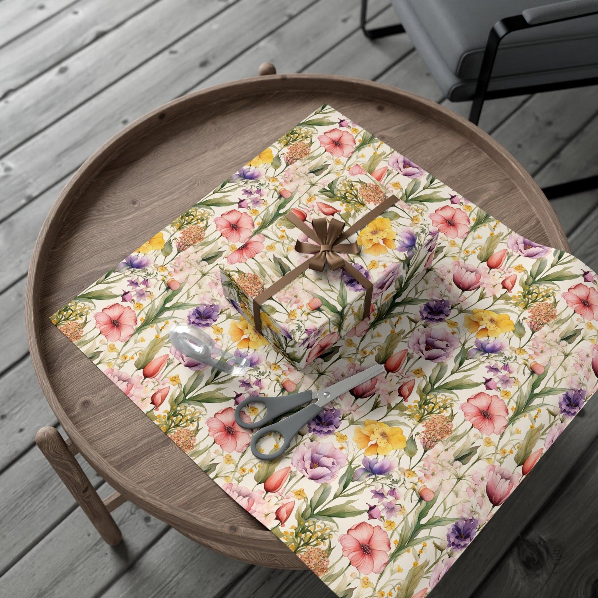 Watercolor Wildflowers Soft Pink, Peach, Purple, and Green Yellow Wrapping Paper Perfect for Elegant Gifts & Spring Celebrations Bridal Showers - MRSBYVALLE