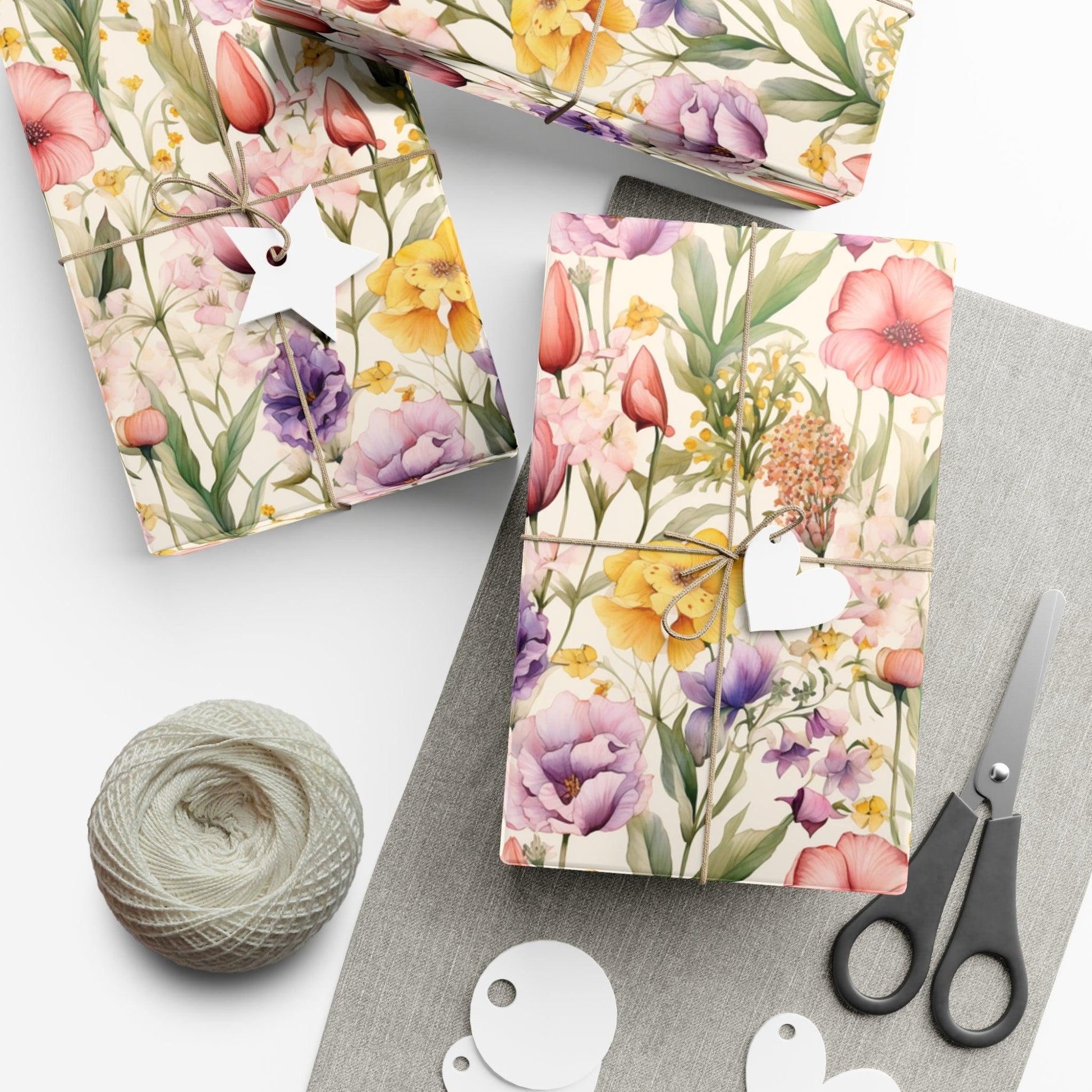 Watercolor Wildflowers Soft Pink, Peach, Purple, and Green Yellow Wrapping Paper Perfect for Elegant Gifts & Spring Celebrations Bridal Showers - MRSBYVALLE