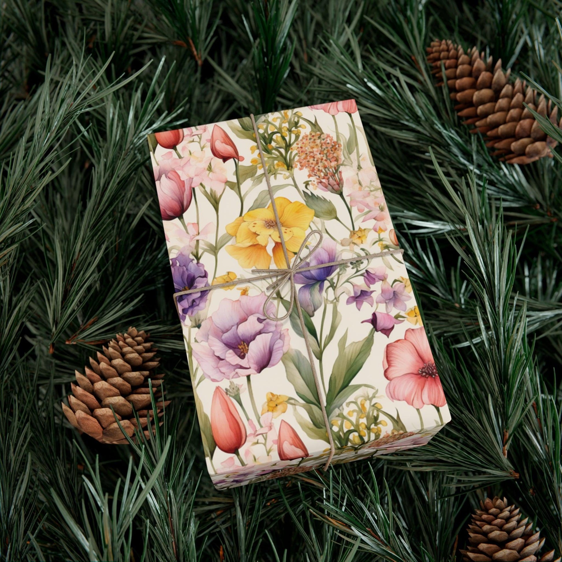 Watercolor Wildflowers Soft Pink, Peach, Purple, and Green Yellow Wrapping Paper Perfect for Elegant Gifts & Spring Celebrations Bridal Showers - MRSBYVALLE