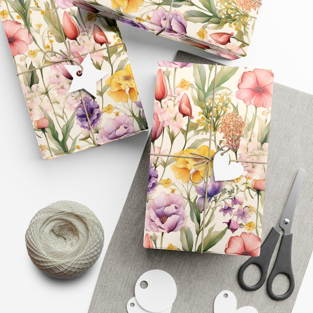 Watercolor Wildflowers Soft Pink, Peach, Purple, and Green Yellow Wrapping Paper Perfect for Elegant Gifts & Spring Celebrations Bridal Showers - MRSBYVALLE