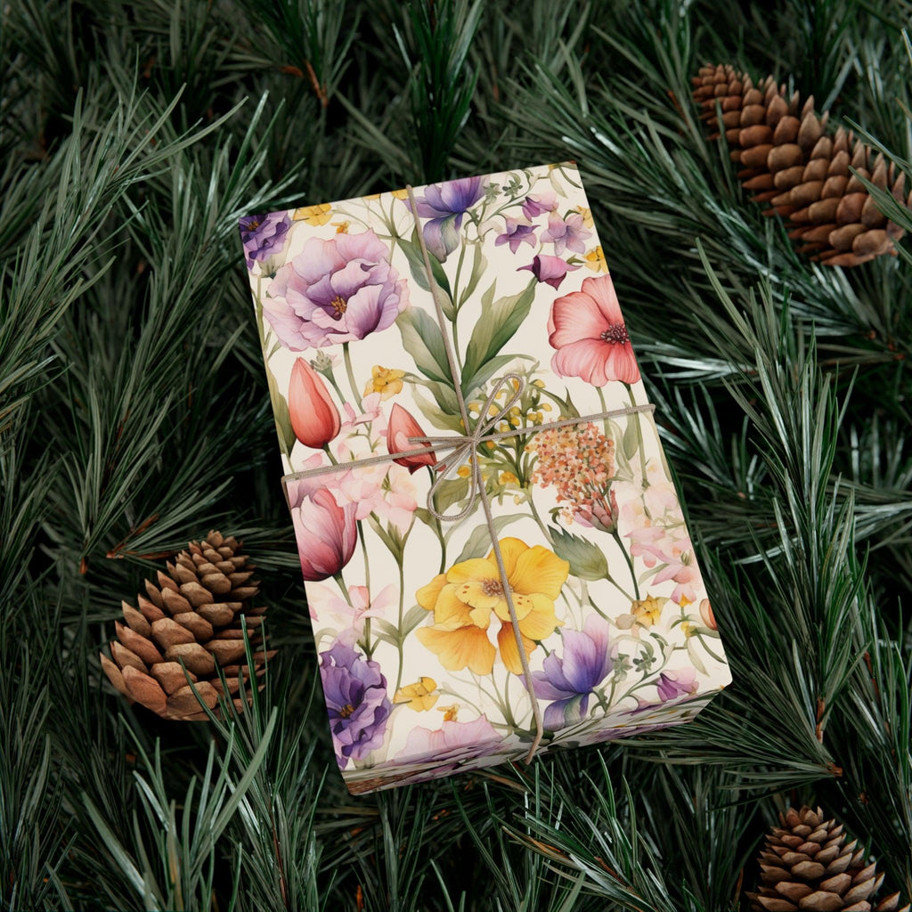 Watercolor Wildflowers Soft Pink, Peach, Purple, and Green Yellow Wrapping Paper Perfect for Elegant Gifts & Spring Celebrations Bridal Showers - MRSBYVALLE