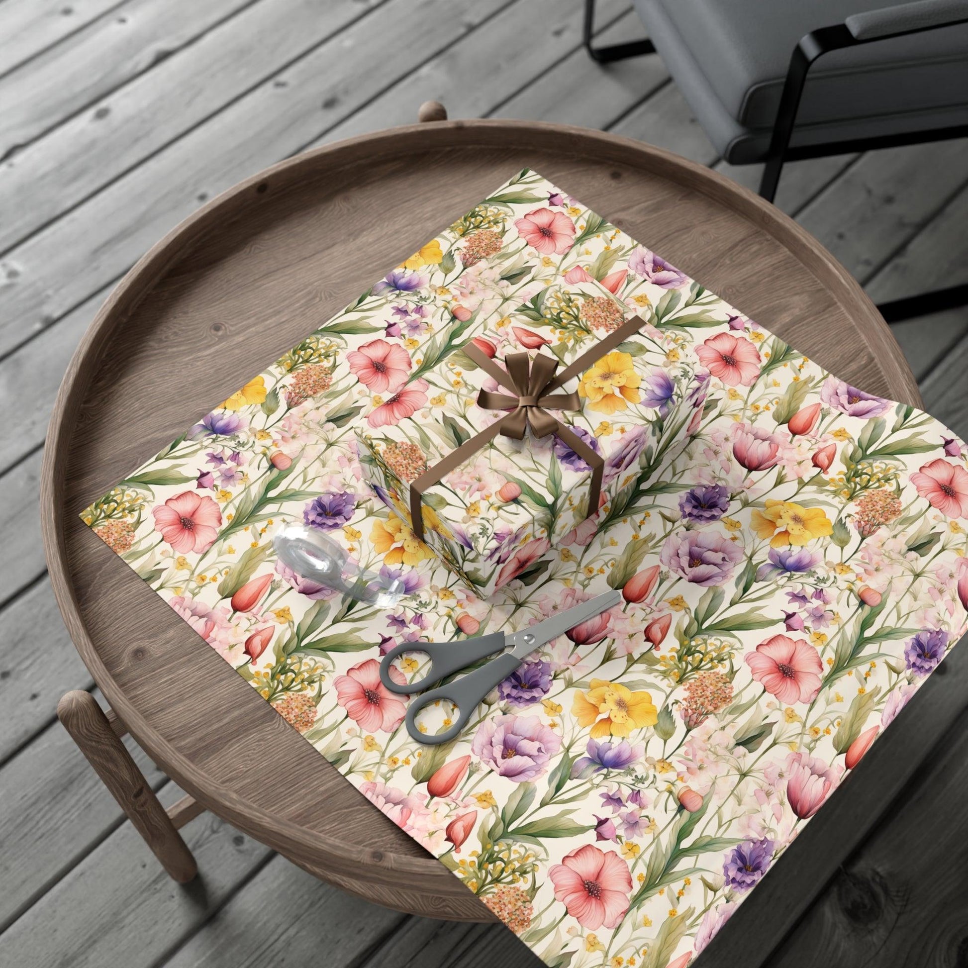 Watercolor Wildflowers Soft Pink, Peach, Purple, and Green Yellow Wrapping Paper Perfect for Elegant Gifts & Spring Celebrations Bridal Showers - MRSBYVALLE
