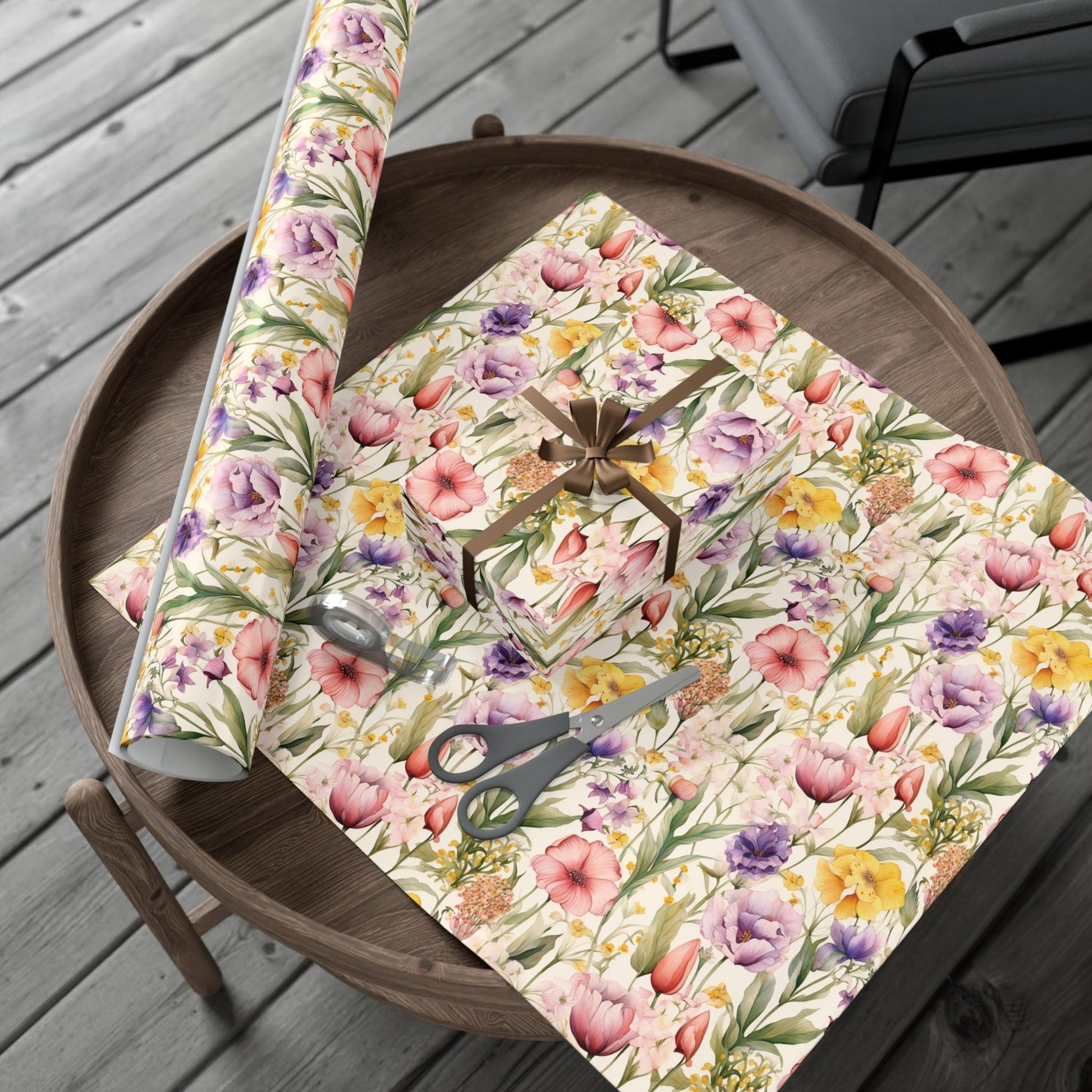 Watercolor Wildflowers Soft Pink, Peach, Purple, and Green Yellow Wrapping Paper Perfect for Elegant Gifts & Spring Celebrations Bridal Showers - MRSBYVALLE