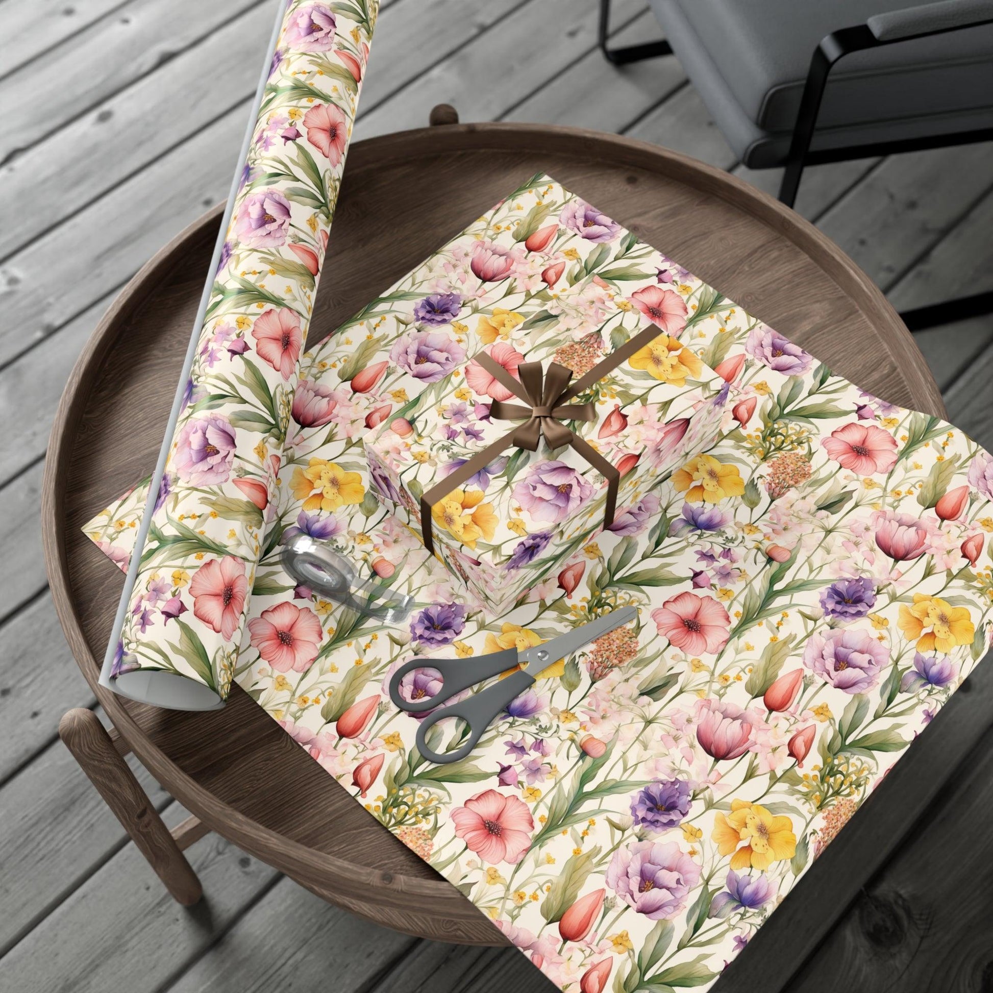 Watercolor Wildflowers Soft Pink, Peach, Purple, and Green Yellow Wrapping Paper Perfect for Elegant Gifts & Spring Celebrations Bridal Showers - MRSBYVALLE