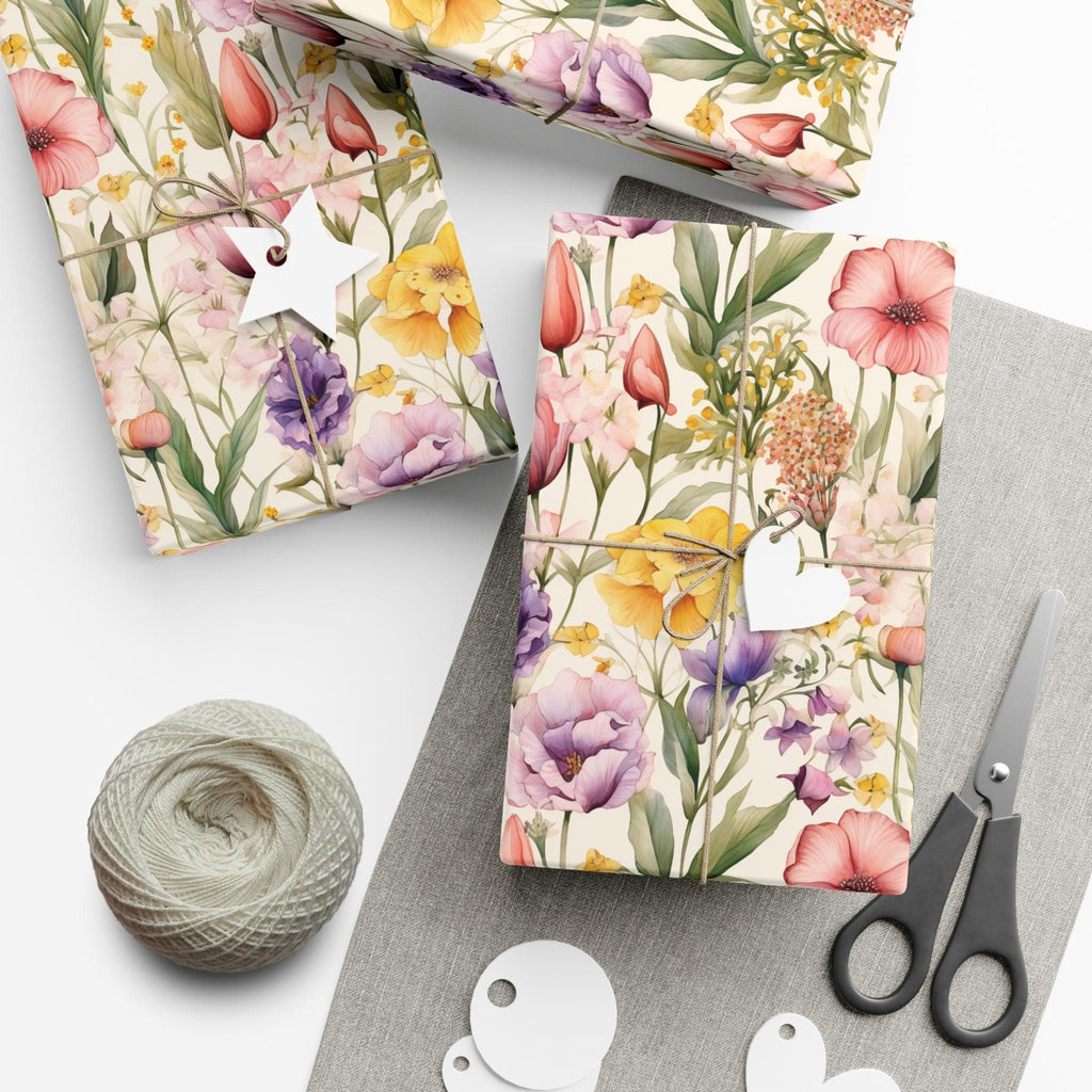 Watercolor Wildflowers Soft Pink, Peach, Purple, and Green Yellow Wrapping Paper Perfect for Elegant Gifts & Spring Celebrations Bridal Showers - MRSBYVALLE