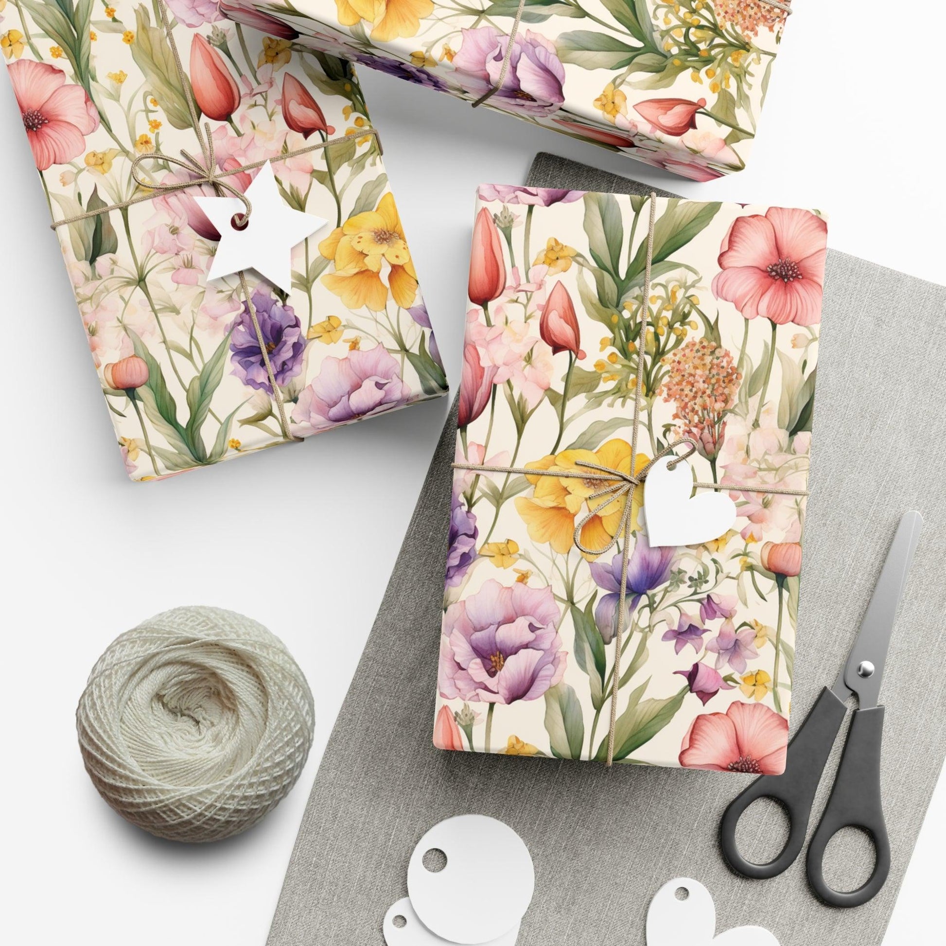 Watercolor Wildflowers Soft Pink, Peach, Purple, and Green Yellow Wrapping Paper Perfect for Elegant Gifts & Spring Celebrations Bridal Showers - MRSBYVALLE