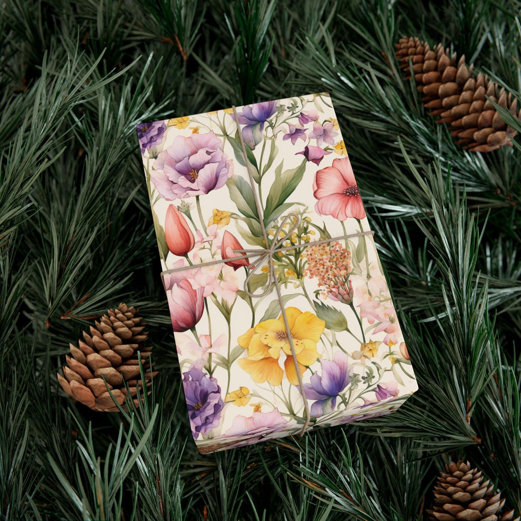 Watercolor Wildflowers Soft Pink, Peach, Purple, and Green Yellow Wrapping Paper Perfect for Elegant Gifts & Spring Celebrations Bridal Showers - MRSBYVALLE