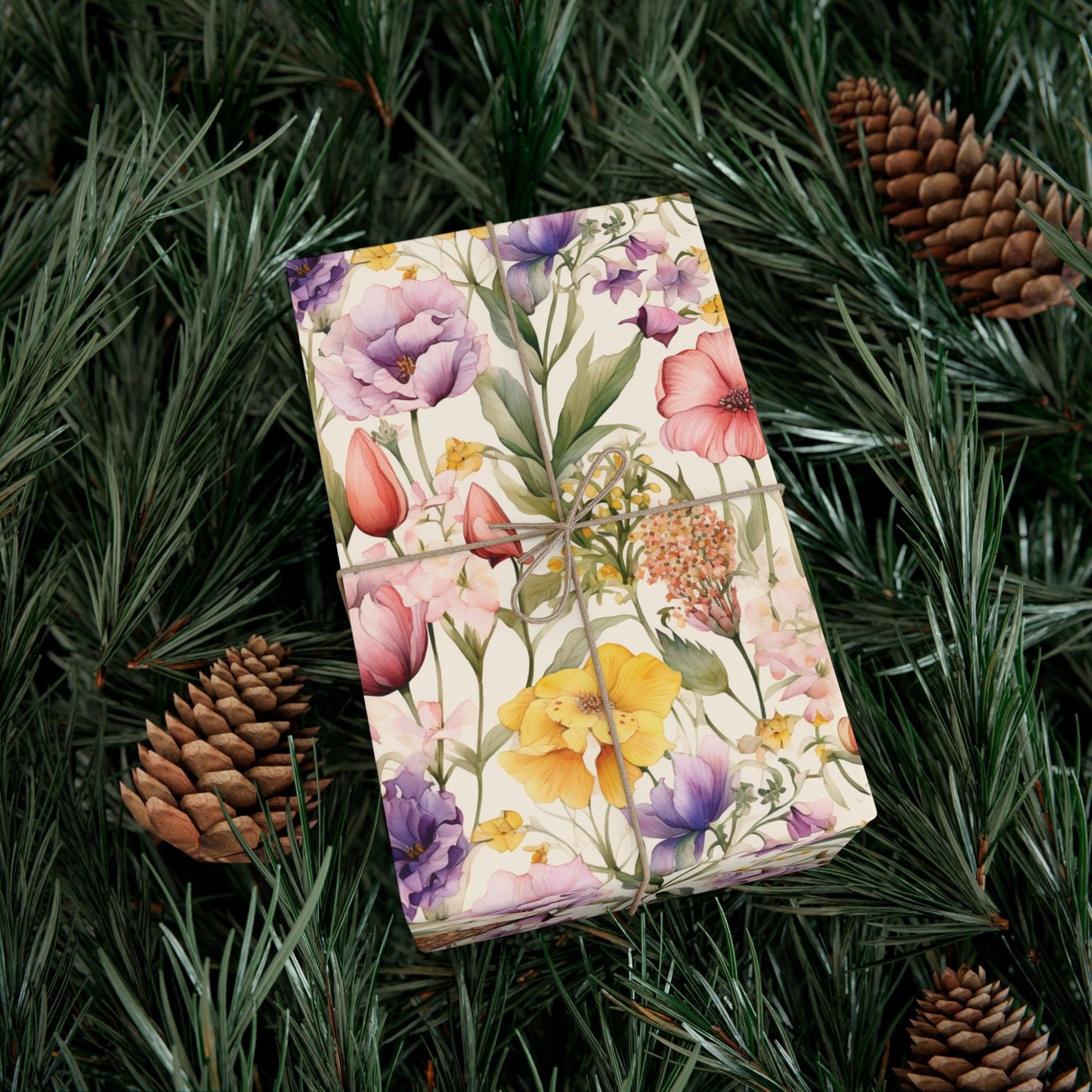 Watercolor Wildflowers Soft Pink, Peach, Purple, and Green Yellow Wrapping Paper Perfect for Elegant Gifts & Spring Celebrations Bridal Showers - MRSBYVALLE