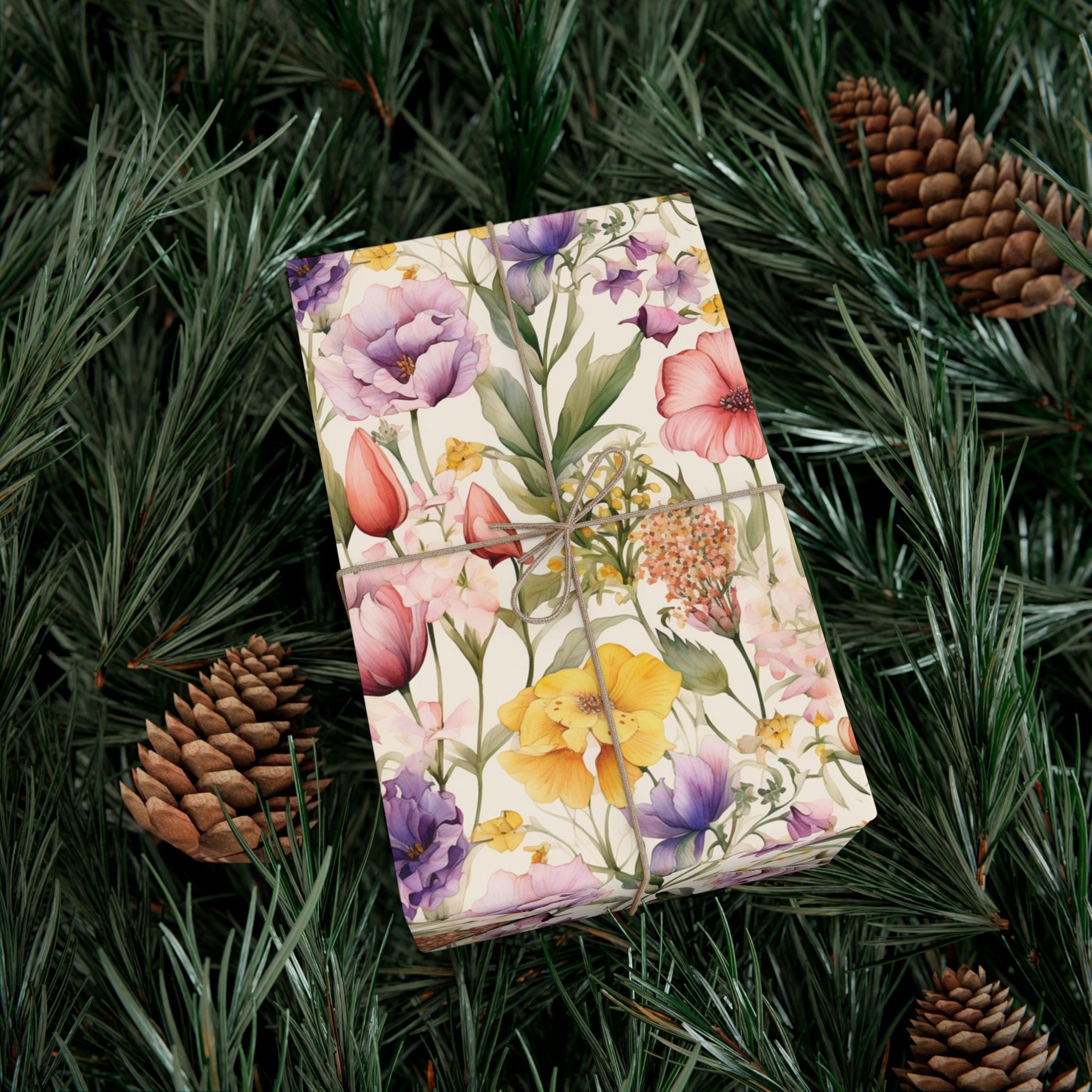 Watercolor Wildflowers Soft Pink, Peach, Purple, and Green Yellow Wrapping Paper Perfect for Elegant Gifts & Spring Celebrations Bridal Showers - MRSBYVALLE
