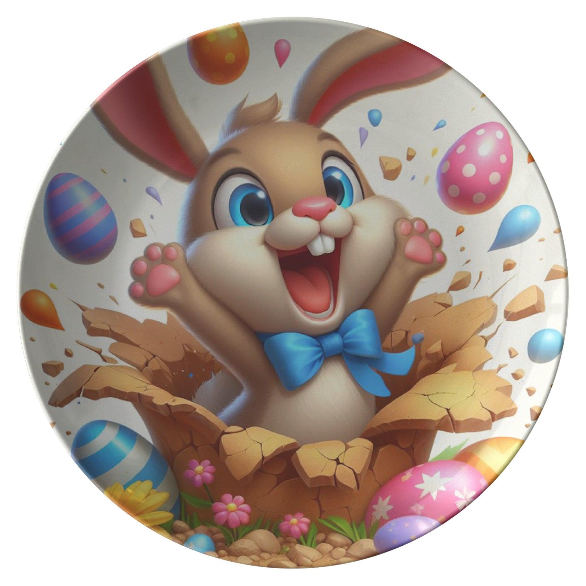 Whimsical 10-Inch 3D Illusion Bunny Plate with Pastel Egg Design Fun Festive Dinnerware for Easter Mother's Day - MRSBYVALLE