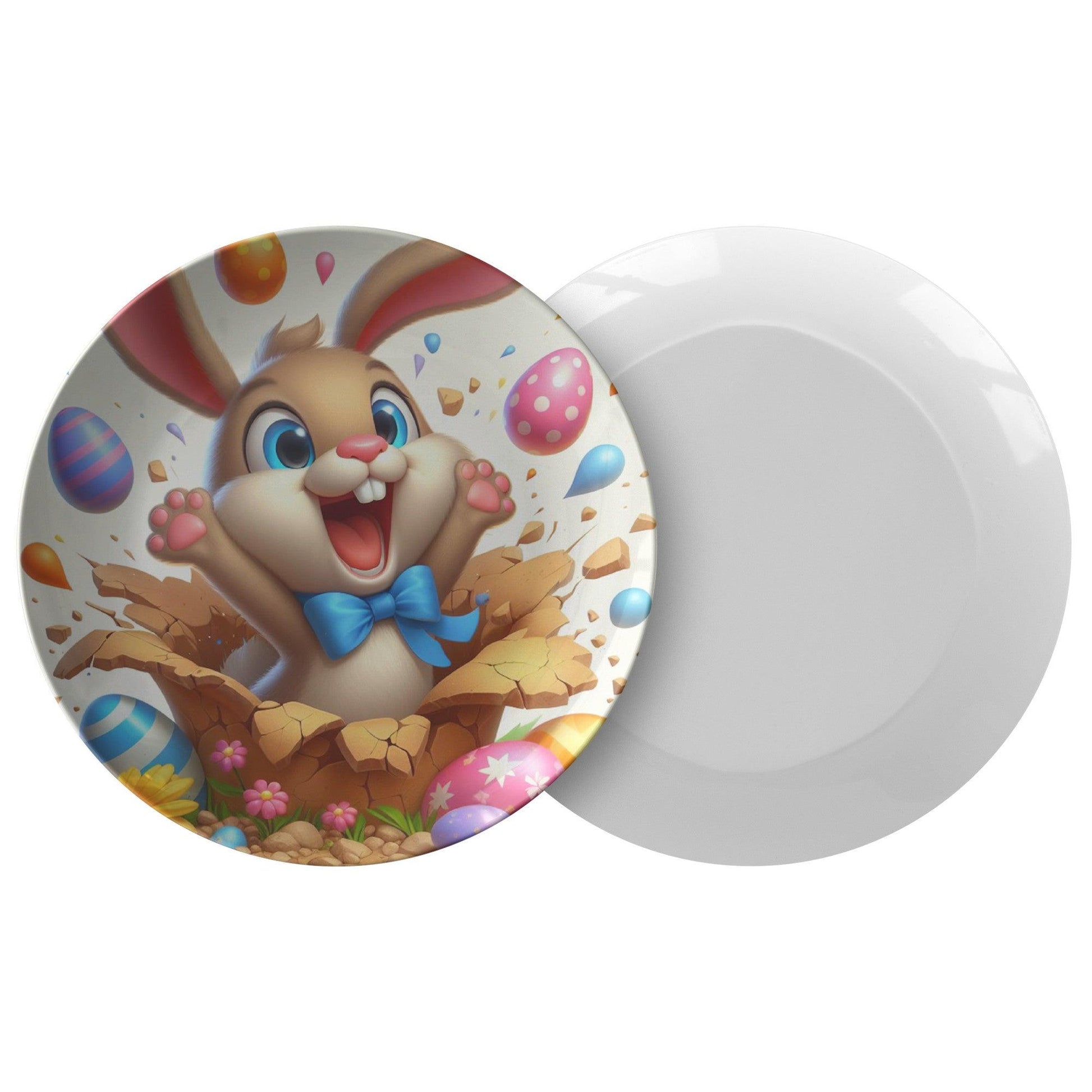 Whimsical 10-Inch 3D Illusion Bunny Plate with Pastel Egg Design Fun Festive Dinnerware for Easter Mother's Day - MRSBYVALLE