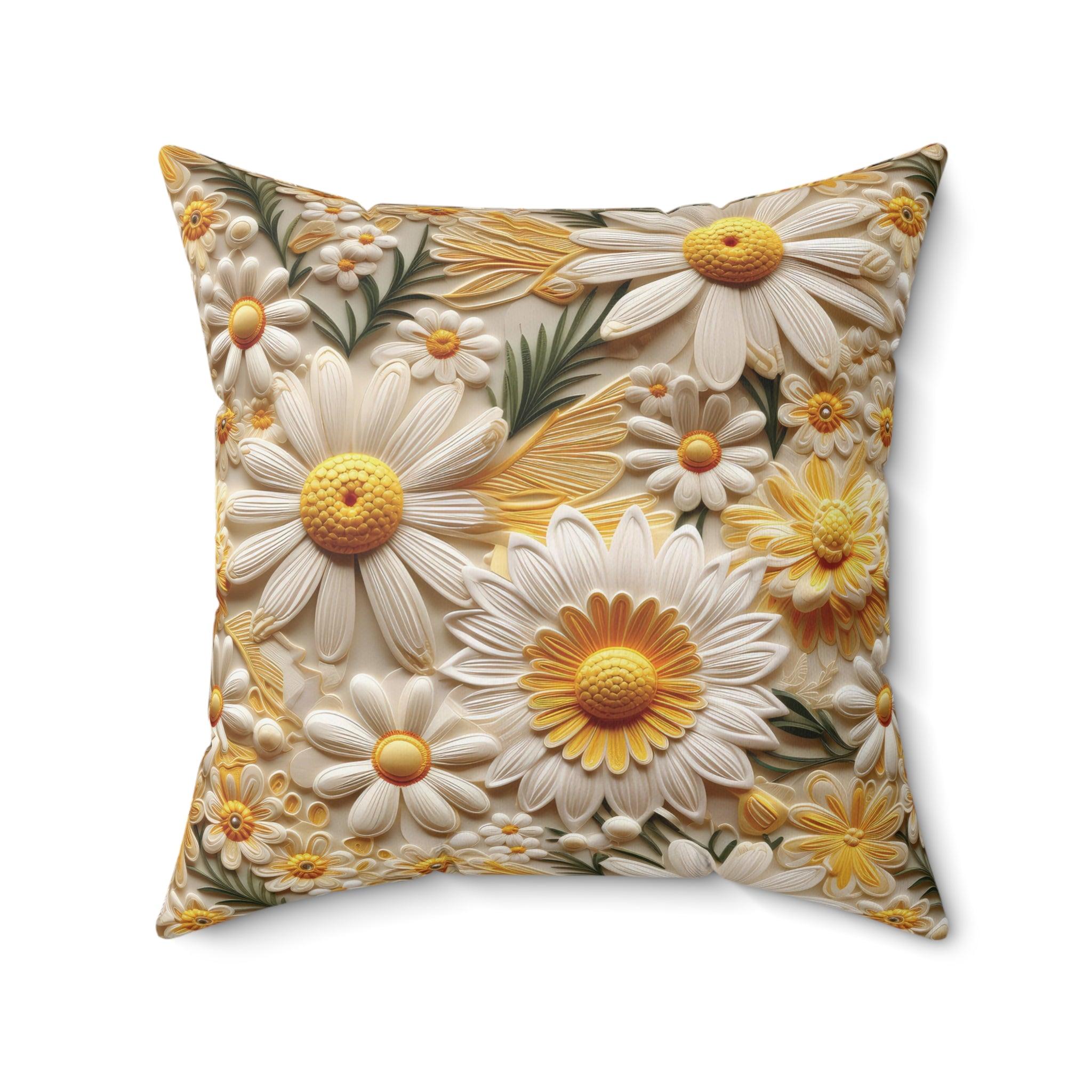 Yellow and White Daisy Flower Accent Pillow Elevate Your Décor with Floral Charm and Comfort Stylish Accent Housewarming Gift, New House Gift - MRSBYVALLE