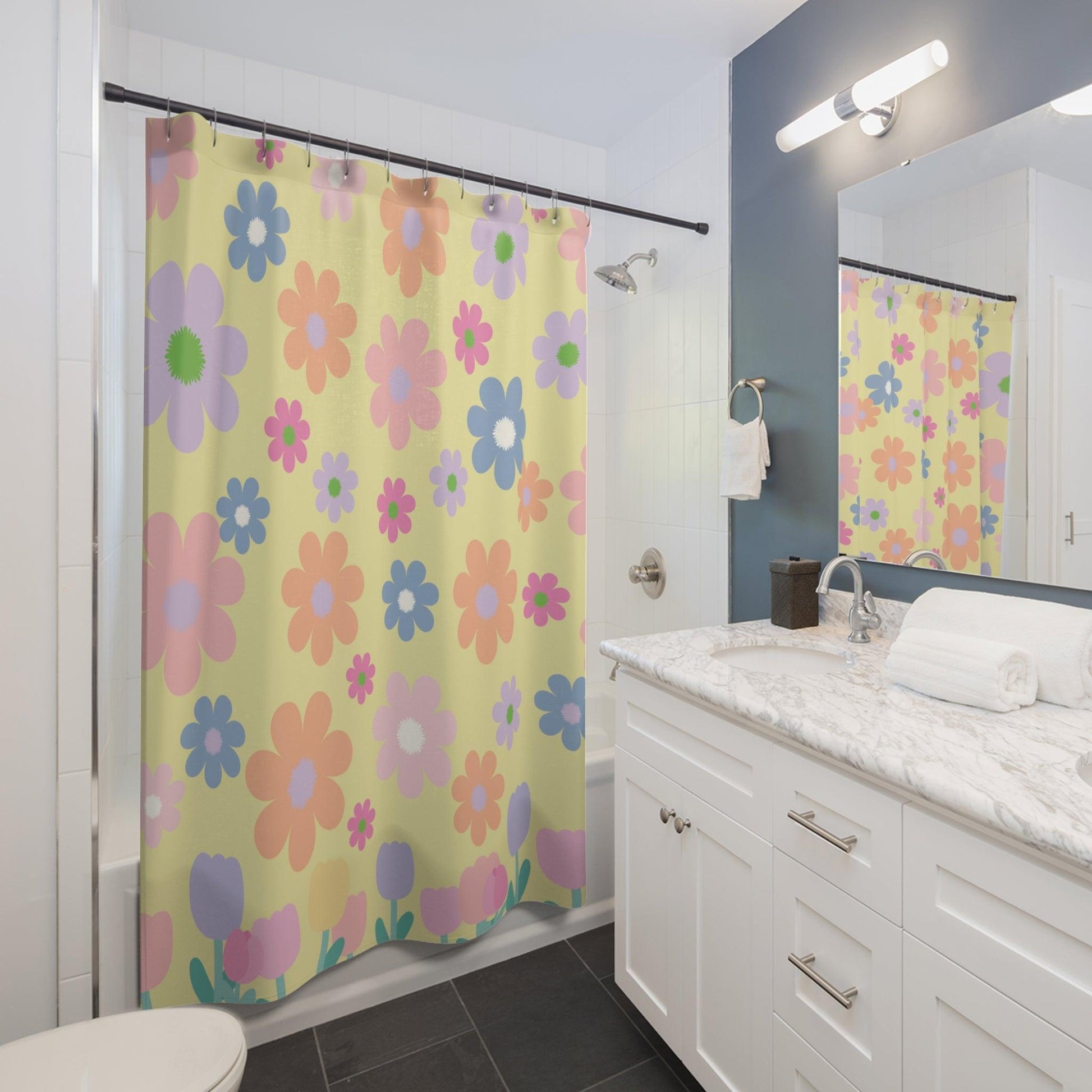 Yellow Boho Chic Pastel Spring Colors Shower Curtain 71x74 Inches Nature-Inspired Oasis in Your Bathroom Housewarming New House Gift Newlywed Wedding Gift - MRSBYVALLE